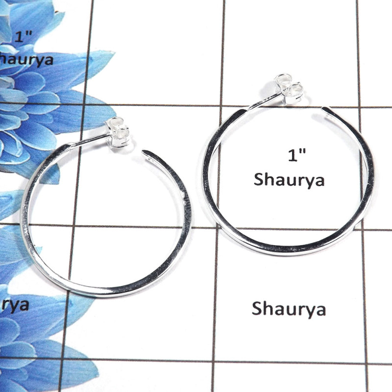 Plain Silver Earrings N - PCJ986 - Indian Factory Made Solid 92.5% Sterling Silver Plain Setting Hoop Earrings