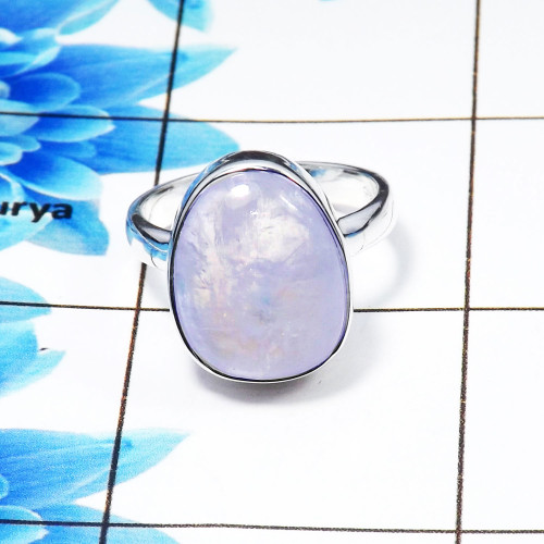 Rainbow Moonastone B- PSR725 -Trendy 925 Sterling Silver Plain Style Fashionable Ring Rainbow Moonastone B- PSR725 -Trendy 925 Sterling Silver Plain Style Fashionable Ring