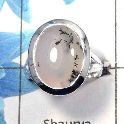 Dendritic Agate D - PSR726 - Newly Arrival Natural Dendritic Agate Gemstone Plain Setting Ring 925 Sterling Silver