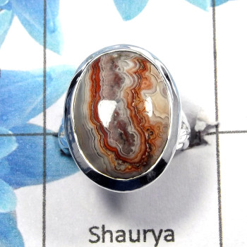 Crazy Lace Agate E - PSR726 - Natural Crazy Lace Agate Oval Cab Gemstone Plain Setting Ring 925 Sterling Silver Crazy Lace Agate E - PSR726 - Natural Crazy Lace Agate Oval Cab Gemstone Plain Setting Ring 925 Sterling Silver