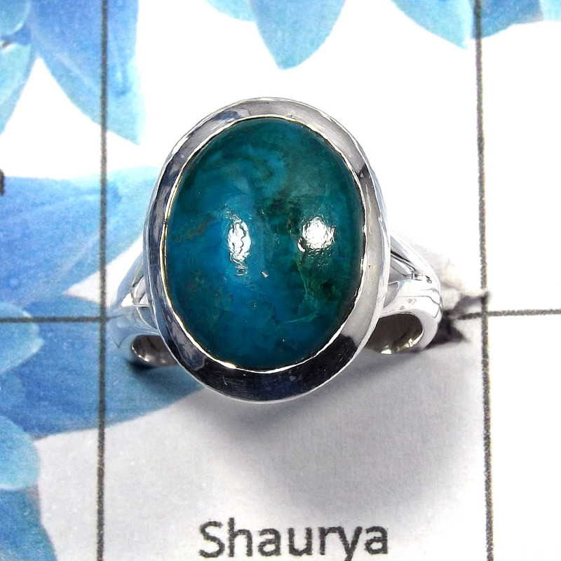 Chrysocolla Cab F - PSR726 - Solid 92.5% Sterling Silver Natural Chrysocolla Cab Gemstone Plain Setting Ring Chrysocolla Cab F - PSR726 - Solid 92.5% Sterling Silver Natural Chrysocolla Cab Gemstone Plain Setting Ring