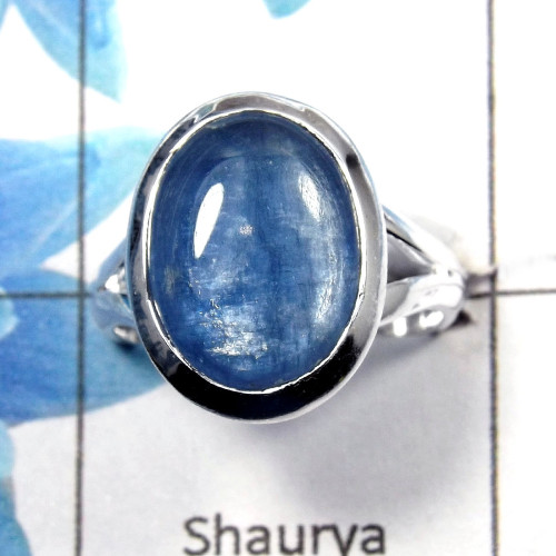 Kyanite Cab G - PSR726 - Indian Company Made Solid 925 Sterling Silver Plain Setting Ring