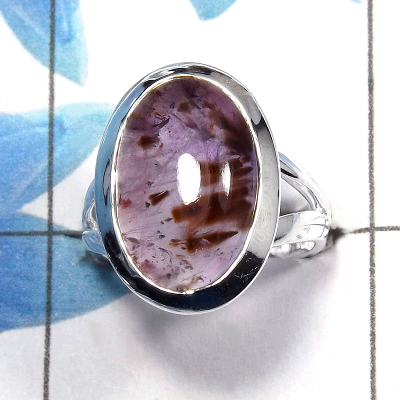 Cacoxenite Cab H - PSR726 - Natural Cacoxenite Solid 925 Sterling Silver Plain Setting Ring Cacoxenite Cab H - PSR726 - Natural Cacoxenite Solid 925 Sterling Silver Plain Setting Ring