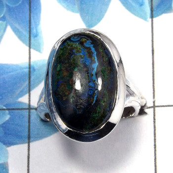 Azurite Cab I - PSR726 - Exclusive Natural Azurite Cab Gemstone 925 Sterling Silver Plain Setting Ring Azurite Cab I - PSR726 - Exclusive Natural Azurite Cab Gemstone 925 Sterling Silver Plain Setting Ring