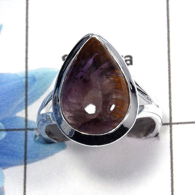 Cacoxenite Cab O - PSR727 - Natural Cacoxenite Gemstone Plain Setting Ring Solid 925 Sterling Silver