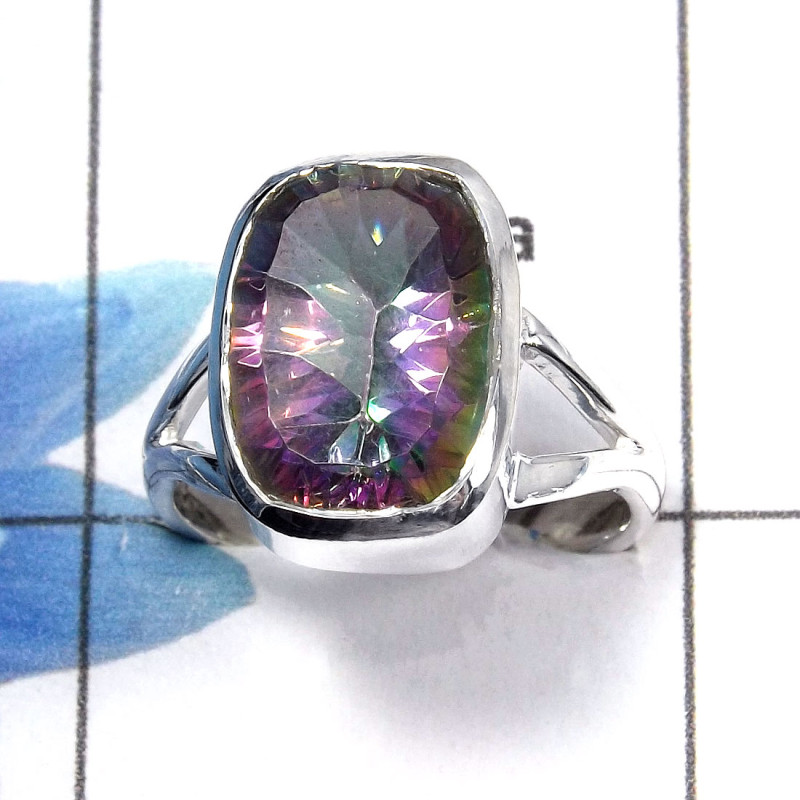 Mystic Cut A - PSR728 - Exclusive Natural Mystic Cut Gemstone Solid 925 Sterling Silver Plain Setting Ring Mystic Cut A - PSR728 - Exclusive Natural Mystic Cut Gemstone Solid 925 Sterling Silver Plain Setting Ring
