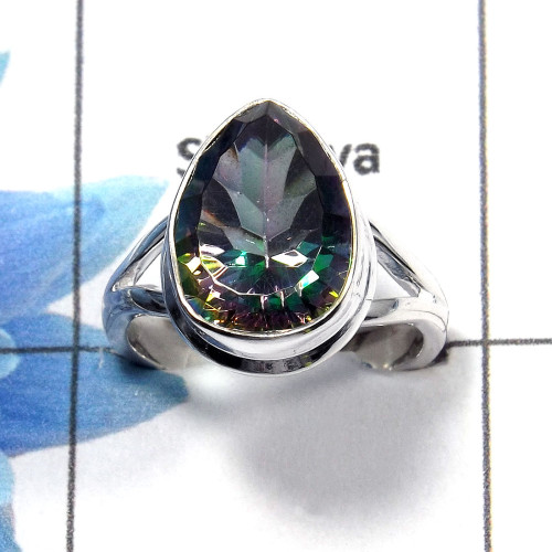 Mystic Cut D - PSR728 - Newly Arrival Natural Mystic Cut Gemstone Solid 925 Sterling Silver Plain Setting Ring