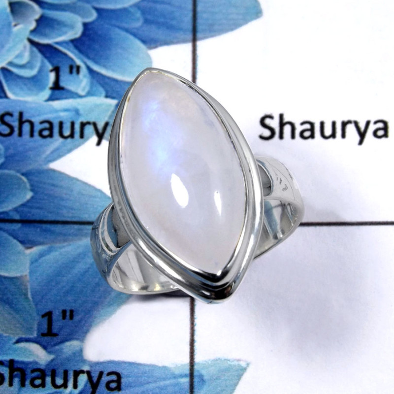 Rainbow Moonstone Cab F - PSR734 - Party Look Natural Rainbow Moonstone 925 Sterling Silver Plain Setting Ring Rainbow Moonstone Cab F - PSR734 - Party Look Natural Rainbow Moonstone 925 Sterling Silver Plain Setting Ring