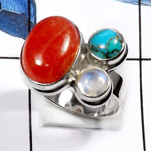 Rhodochrosite-A PSR735-Beautiful Three Stone Plain Setting Ring 925 Sterling Silver