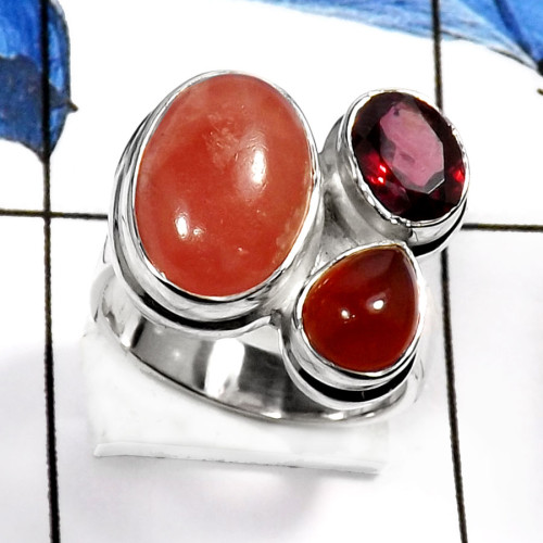 Rhodochrosite-E PSR735-Gorgeous Gemstones Wholesale Plain Rings 925 Sterling Silver