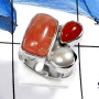 Rhodochrosite-G PSR735-Party Wear Three Stone Plain Silver Ring 925 Sterling