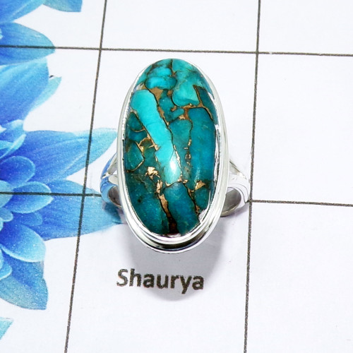 Beautiful Blue Copper Turquoise Cab B - PSR980-925 Sterling Silver Fashionable Design Blue Copper Turquoise