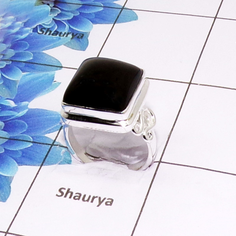 Black Onyx Cab E - PSR985-Blue fire Labradorite silver Rings Black Onyx Cab E - PSR985-Blue fire Labradorite silver Rings