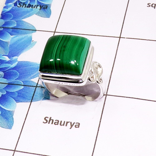 Malachite Cab H - PSR985-Blue fire Malachite silver Rings Malachite Cab H - PSR985-Blue fire Malachite silver Rings