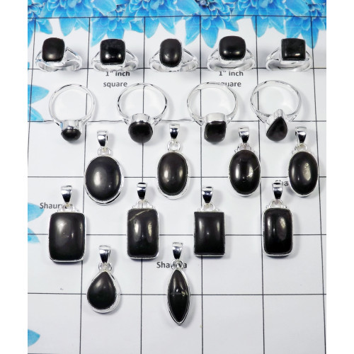 Shungite Combo Lot  - PWL002-Genuine Shungite Gemstone Solid 925 Sterling Silver 10 pcs Pendant 9 Pcs Ring Combo Lot