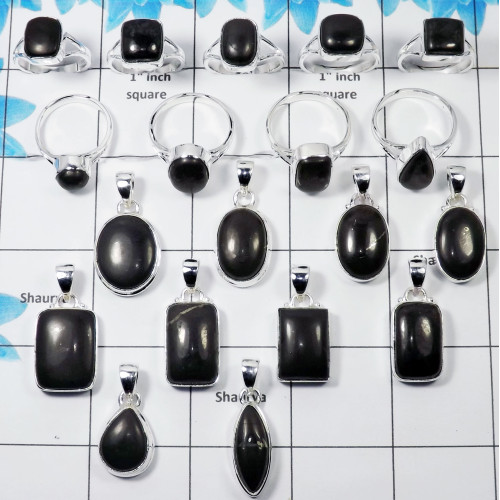 Shungite Combo Lot  - PWL002-Genuine Shungite Gemstone Solid 925 Sterling Silver 10 pcs Pendant 9 Pcs Ring Combo Lot