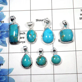 Blue Turquoise Cab - E PWL998 - 100 Gms Blue Turquoise Wholesale Lot Pendant 925 Sterling Silver Approx. 15 To 20 Pcs Blue Turquoise Cab - E PWL998 - 100 Gms Blue Turquoise Wholesale Lot Pendant 925 Sterling Silver Approx. 15 To 20 Pcs