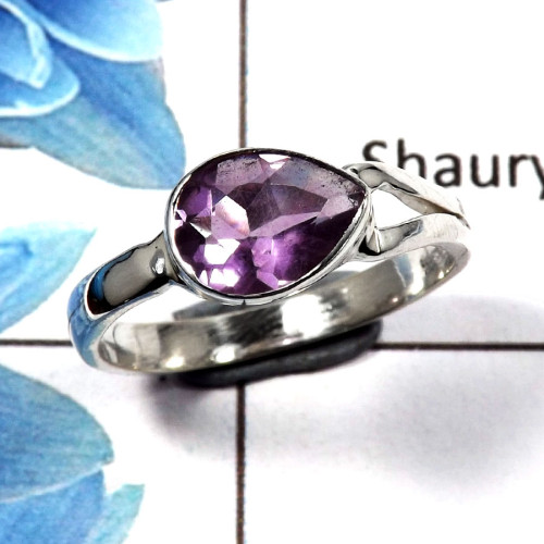 Amethyst Cut C - RBS845 - Latest Collection Natural Purple Amethyst Cut Gemstone Solid 925 Sterling Silver Ring