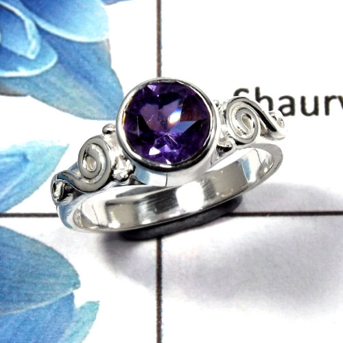 Amethyst Cut E - RBS845 - Indian Factory Made Solid 925 Sterling Silver Natural Purple Amethyst Cut Gemstone Ring Amethyst Cut E - RBS845 - Indian Factory Made Solid 925 Sterling Silver Natural Purple Amethyst Cut Gemstone Ring