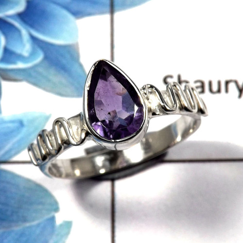 Amethyst Cut F - RBS845 - Handmade Design Solid 925 Sterling Silver Light Weight Lovely Ring