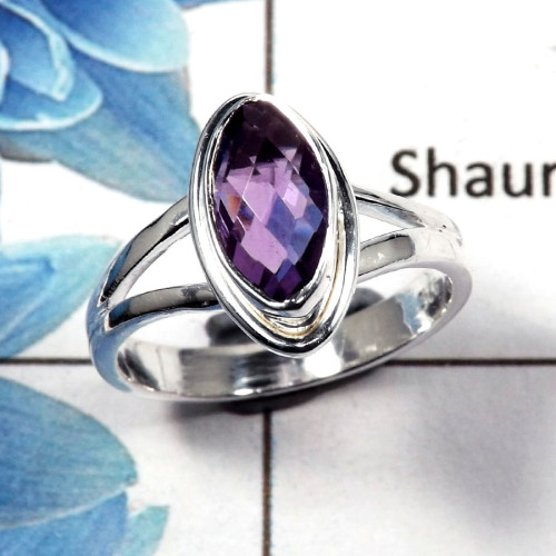 Amethyst Cut G - RBS845 - 5x10mm Marquise Shape Natural Amethyst Cut Gemstone 925 Silver Light Weight Ring Amethyst Cut G - RBS845 - 5x10mm Marquise Shape Natural Amethyst Cut Gemstone 925 Silver Light Weight Ring