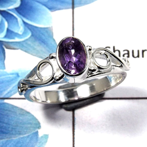 Amethyst Cut H - RBS845 - Gorgeous Natural Amethyst Cut Gemstone 925 Sterling Silver Light Weight Ring