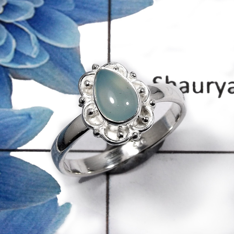 Blue Aqua Chalcedony A - RBS847-  Party Look Natural Blue Chalcedony Gemstone Solid 925 Sterling Silver