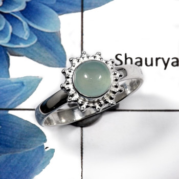 Blue Aqua Chalcedony E - RBS847 - Indian Factory Made Solid 925 Sterling Silver Ring Blue Aqua Chalcedony E - RBS847 - Indian Factory Made Solid 925 Sterling Silver Ring