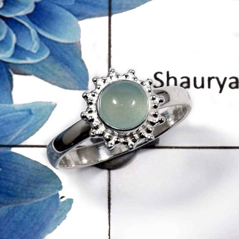 Blue Aqua Chalcedony E - RBS847 - Indian Factory Made Solid 925 Sterling Silver Ring Blue Aqua Chalcedony E - RBS847 - Indian Factory Made Solid 925 Sterling Silver Ring