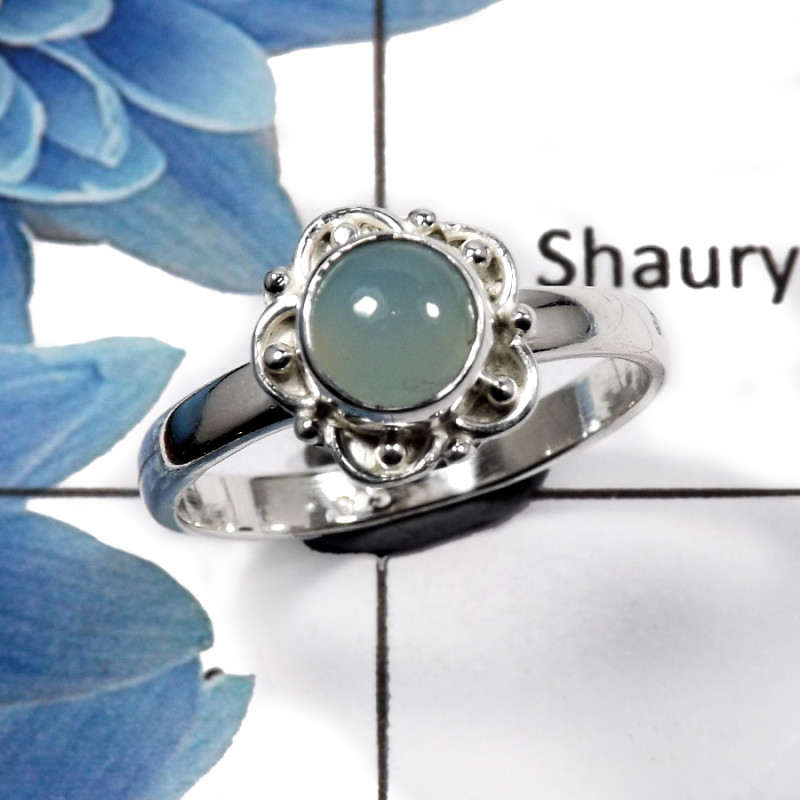 Blue Aqua Chalcedony I - RBS847 - Indian Company Made Solid 92.5% Sterling Silver Designer  Ring