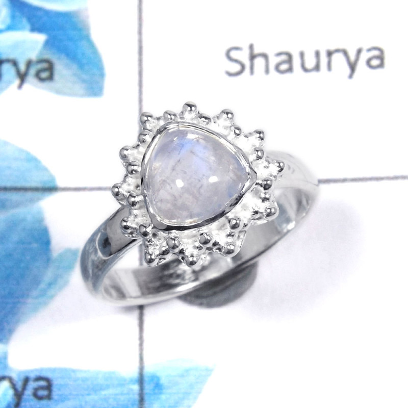 Rainbow Moonstone Cab D - RBS851 - Natural Blue Fire Rainbow Moonstone Gemstone 925 Sterling Silver Designer Ring