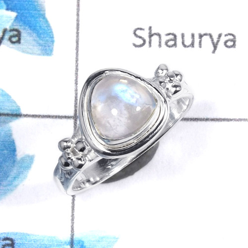 Rainbow Moonstone Cab F - RBS851 - Solid 92.5% Sterling Silver Natural Blue Fire Rainbow Moonstone Designer Ring Rainbow Moonstone Cab F - RBS851 - Solid 92.5% Sterling Silver Natural Blue Fire Rainbow Moonstone Designer Ring