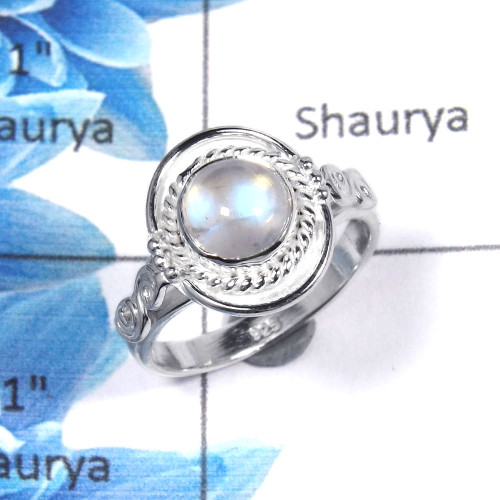 Rainbow Moonstone Cab K - RBS851 - Indian Factory Made Solid 925 Sterling Silver Designer Ring Rainbow Moonstone Cab K - RBS851 - Indian Factory Made Solid 925 Sterling Silver Designer Ring