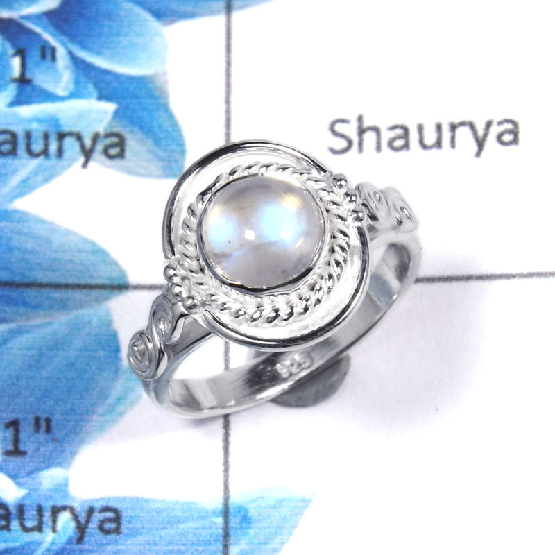 Rainbow Moonstone Cab K - RBS851 - Indian Factory Made Solid 925 Sterling Silver Designer Ring Rainbow Moonstone Cab K - RBS851 - Indian Factory Made Solid 925 Sterling Silver Designer Ring