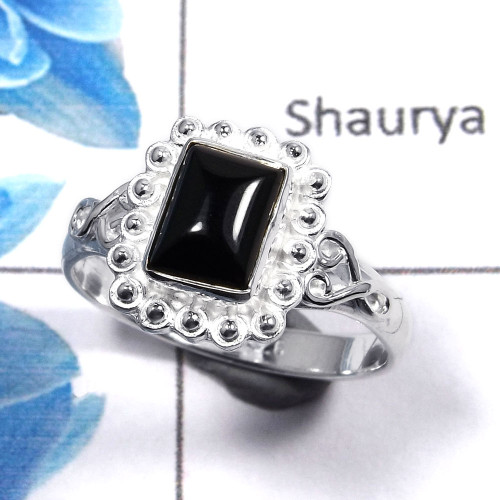 Black Onyx Cab E - RBS852 - Solid 925 Sterling Silver Awesome Natural Black Onyx Gemstone Light Weight Ring