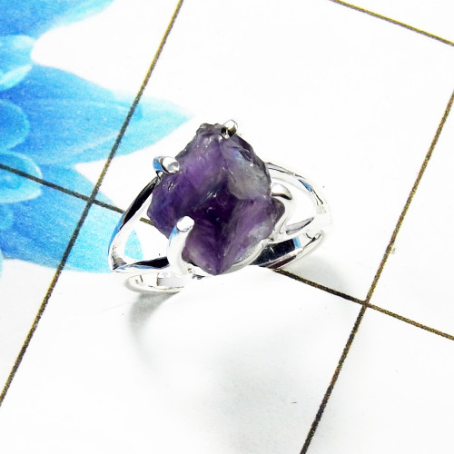 7x9mm Amethyst Rough F - RBS995-925 Silver Lightweight Baby Ring Collection
