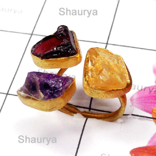Amethyst Rough B - RGP998-Precious Gemstone Gold Plated Ring