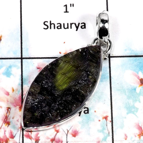 Green Tourmaline-B RPP966-Stunning Rough Gemstone Handmade Plain Pendant 925 Sterling Silver