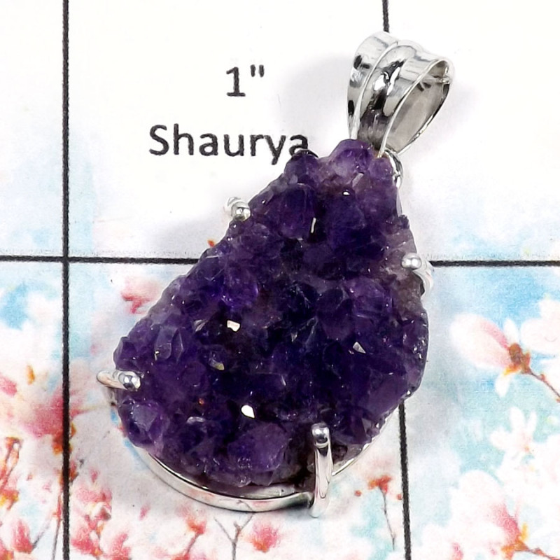 Amethyst Druzy-E RPP967-Natural Druzy Gemstone Handmade Pendant 925 Sterling Silver Amethyst Druzy-E RPP967-Natural Druzy Gemstone Handmade Pendant 925 Sterling Silver