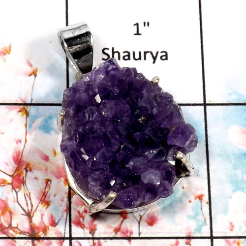 Amethyst Druzy-G RPP967-Gorgeous Amethyst Druzy Handmade Pendant 925 Sterling Silver