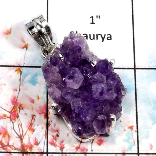 Amethyst Druzy-N RPP967-Attractive Amethyst Druzy Plain Handmade Pendant 925 Sterling Silver