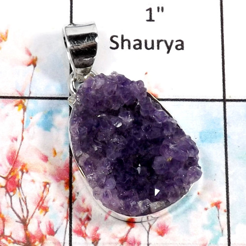 Amethyst Druzy-P RPP967-Beautiful Druzy Gemstone Handmade Fashion Pendant 925 Sterling Silver