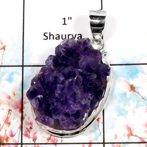 Amethyst Druzy-R RPP967-Fabulous Party Look Handmade Wholesale Pendant 925 Sterling Silver