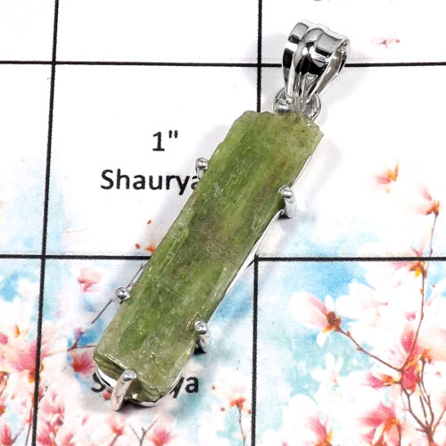 Green Kyanite-A RPP968-Stunning Kyanite Rough Gemstone Handmade Pendants 925 Sterling Silver