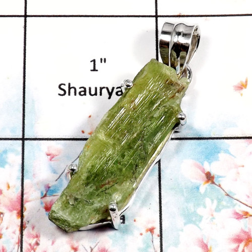 Green Kyanite-D RPP968-Natural Rough Gemstone Wholesale Handmade Pendants 925 Sterling Silver
