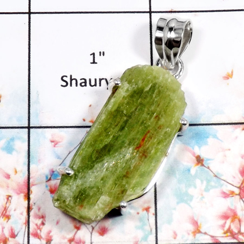 Green Kyanite-P RPP968-Eye Catching Rough Gemstone Handmade Pendants 925 Sterling Silver Green Kyanite-P RPP968-Eye Catching Rough Gemstone Handmade Pendants 925 Sterling Silver