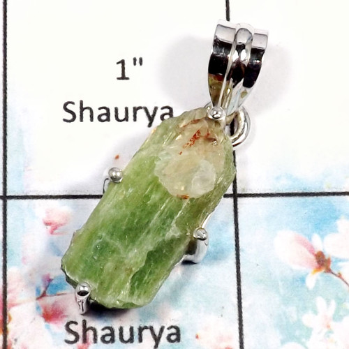 Green Kyanite-Q RPP968-Exclusive Raw Gemstone Handmade Prong Setting Pendants 925 Sterling Silver