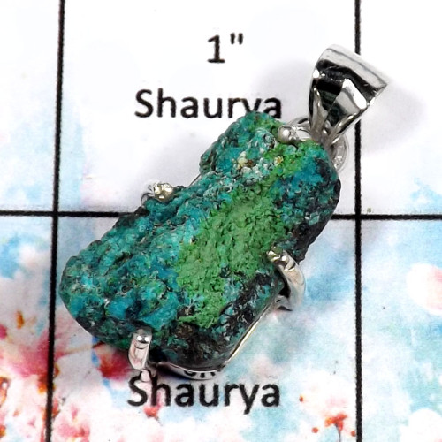 Crysocola Rough-I RPP969-Natural Rough Gemstone Handmade Wholesale Pendant 925 Sterling Silver