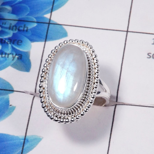 Rainbow Moonstone Cab E - RSS775-Direct Factory Made Rainbow Moonstone 925 Sterling Silver Wholesale Handmade Ring Rainbow Moonstone Cab E - RSS775-Direct Factory Made Rainbow Moonstone 925 Sterling Silver Wholesale Handmade Ring