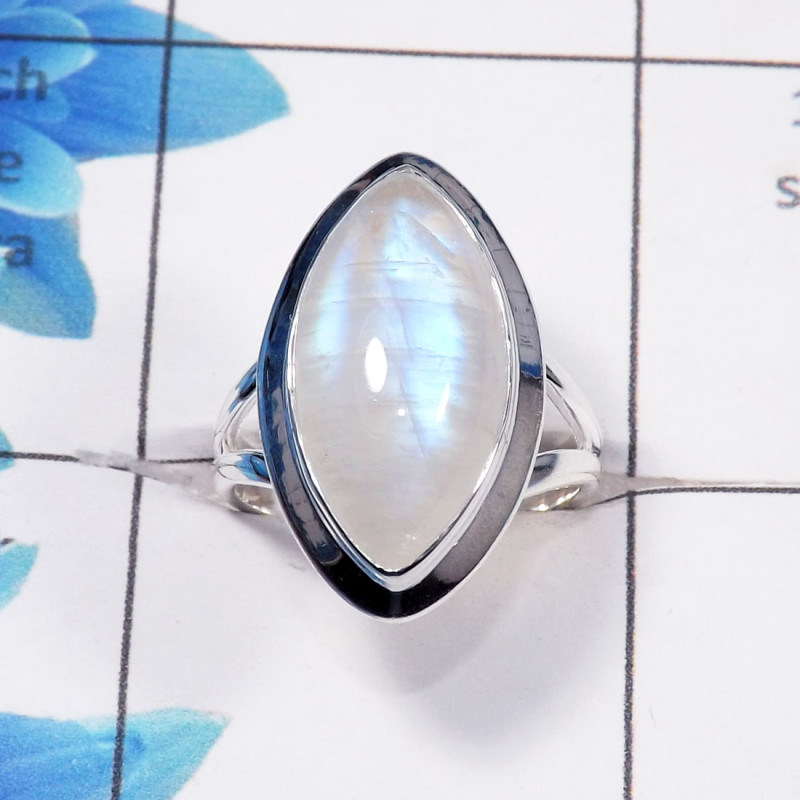 Rainbow Moonstone Cab A- RSS781-Solid 925 Sterling Silver Plain Setting Handmade Wholesale Ring